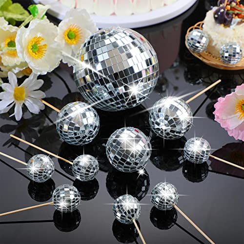 12 Piece Disco Ball Cake Toppers Disco Ball Cupcake Toppers 70's Disco Cake Centerpiece Decor Disco Theme Cake Picks for Saturday Night Fever Party Supplies Disco Ball Dance Birthday Party Supplies