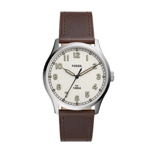 fossil men's dayliner quartz stainless steel and leather three-hand watch, color: silver, brown (model: fs5927)