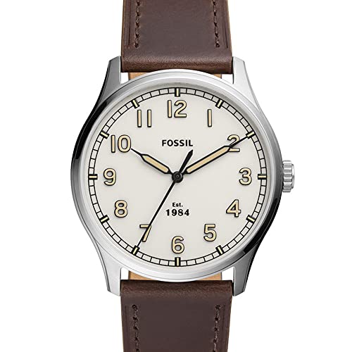 Fossil Men's Dayliner Quartz Stainless Steel and Leather Three-Hand Watch, Color: Silver, Brown (Model: FS5927)
