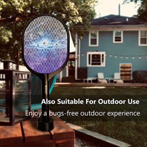 LONGCHIN Bug Zapper Racket USB Rechargeable Electric Fly Swatter with Blue Light Attractant for Home & Outdoor, 3000 Volt, Large Size (Black)