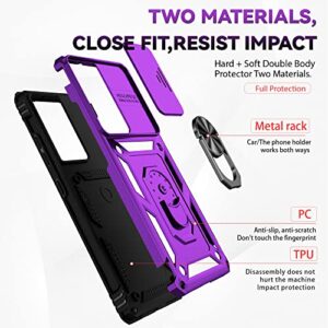 AYMECL for S21 Ultra Case,Galaxy S21 Ultra Case with Slide Camera Cover &[2 Packs] 3D Curved Screen Protector,Built-in 360° Rotate Ring Stand Magnetic Cover Case for Galaxy S21 Ultra 6.8 inch-Purple