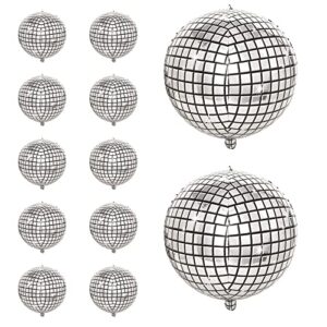 12 pack disco balloons,22 inch large disco balloons 4d silver laser balloons metallic mirror mylar balloons for 70s disco party decorations birthday party