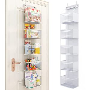 fixwal 5-shelf over the door hanging pantry organizer, room organizer with clear plastic pockets, 25lb ultra sturdy & large capacity for closet, bedroom, nursery, bathroom and sundries