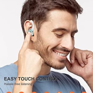 Coucur Wireless Earbuds 5.1 Bluetooth Headphones Sport with Two Detachable Earhooks in Ear Wireless Earphones Noise Cancelling Touch Control, 30H Playtime Deep Bass IP7 Waterproof Headset