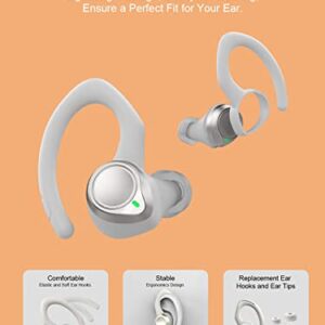 Coucur Wireless Earbuds 5.1 Bluetooth Headphones Sport with Two Detachable Earhooks in Ear Wireless Earphones Noise Cancelling Touch Control, 30H Playtime Deep Bass IP7 Waterproof Headset