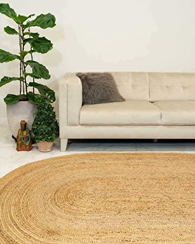 Agro Richer Farmhouse Rugs for Living Natural Jute Area Rug Hand Braided Oval Rugs for Bedroom, Kitchen, Living Room Rug Carpet (4x6 Square Feet, Beige)