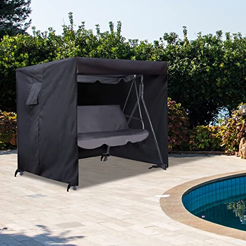 RedSwing Outdoor Patio Swing Cover 3 Seater Waterproof&Sunshade, 3 Triple Seater Hammock Swing Glider Canopy Cover for Garden, Black