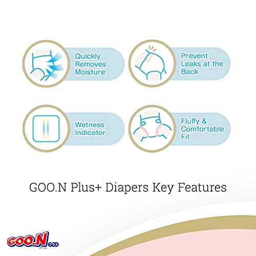 GOO.N Plus+ Diapers S Size (up to 18 lb) Unisex 4-Pack 50 Count Tape Straps Sensitive Skin, Made in Japan