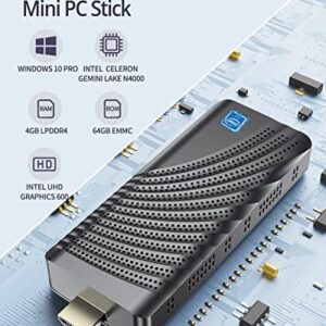 Mini PC Stick Intel Celeron N4000 (Up to 2.6GHz) Windows 10 Pro Mini Computer Stick 4GB DDR4 64GB eMMC Micro Desktop Small Form Factor PC Supports 4K HDMI, 2.4G/5G WiFi, Bluetooth 4.2, Auto Power On