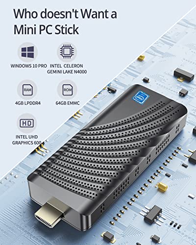 Mini PC Stick Intel Celeron N4000 (Up to 2.6GHz) Windows 10 Pro Mini Computer Stick 4GB DDR4 64GB eMMC Micro Desktop Small Form Factor PC Supports 4K HDMI, 2.4G/5G WiFi, Bluetooth 4.2, Auto Power On