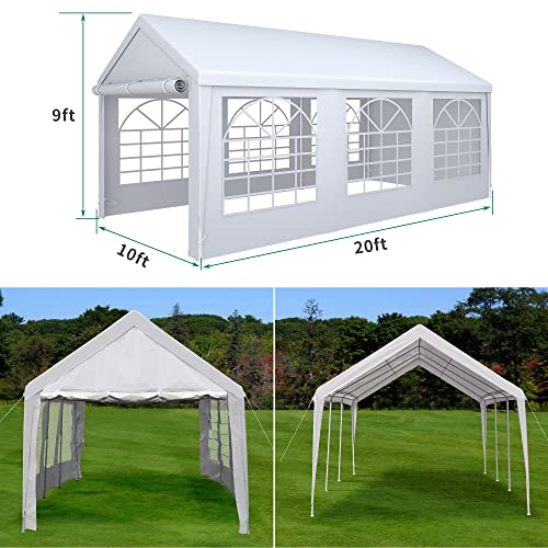 YITAHOME 10x20ft Party Tent Heavy Duty Outdoor Wedding Tent Canopy Event Shelters Upgraded Galvanized Steel Carport with Removable Sidewall Windows for Commercial and Parties, White