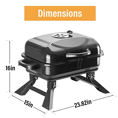 Diophros Folded Charcoal BBQ Grill, Household Portable Outdoor Barbecue Stove Set Charcoal For Camping, 16", Black
