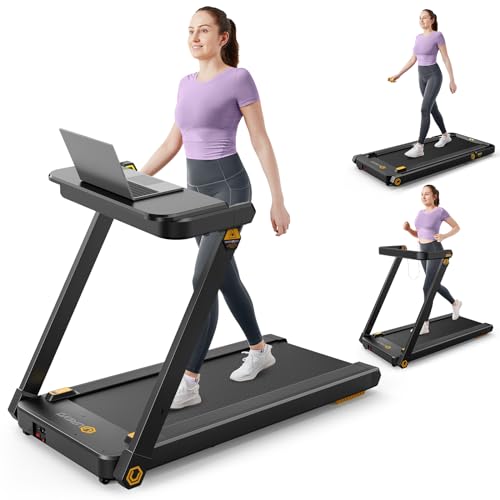 UREVO Treadmill with Desk, 3 in 1 Foldable Treadmill with Removable Desk, Install Free Under Desk Treadmill, 3HP Powerful Walking Treadmill for Office with Remote, Folding Treadmill in 2s Folding