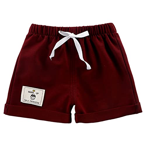 Loloda Toddler Baby Cotton Drawstring Loose Shorts Casual Sports Summer Bottoms Hot Pants for Boy Girl Burgundy 3-4 Years