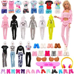 27 pcs doll clothes and accessories including 8 set clothes hooded sport suits fashion outfits tops and pants/shorts with 15 pairs of shoes 4 accessories for 11.5 inch dolls(doll not include)