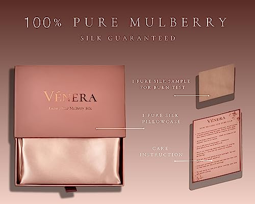 VÉNERA Silk Pillowcase - 22 Momme 100% Pure Mulberry Silk for Hair and Skin, Envelope Closure, Both Sided 22 Momme Grade 6A Silk, Soft&Hypoallergenic (Standard 20''x26'', Caramel)