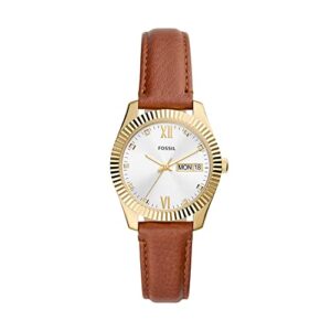 fossil women's scarlette mini quartz stainless steel and eco leather three-hand watch, color: gold, brown (model: es5184)