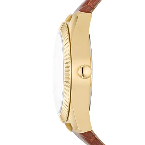 Fossil Women's Scarlette Mini Quartz Stainless Steel and Eco Leather Three-Hand Watch, Color: Gold, Brown (Model: ES5184)
