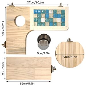 BNOSDM Wooden Hamster Cage Platform Set Wood Chinchilla Ledges and Platforms Rectangle L-Shaped Round Cage Accessories with Cooling Standing Board&Food Cup for Mouse Squirrel Gerbil Guinea Pig