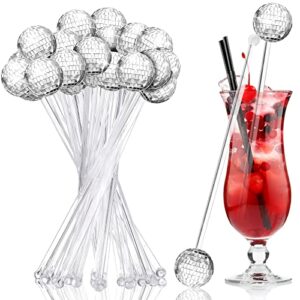 Sawysine 24 Pcs Disco Balls Cocktail Stirrers Plastic Round Top Swizzle Sticks Cake Pops Mirror Ball Coffee Beverage Stirrers for Home Bar Coffee Shop Use (Transparent)