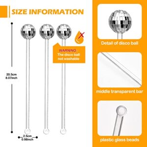 Sawysine 24 Pcs Disco Balls Cocktail Stirrers Plastic Round Top Swizzle Sticks Cake Pops Mirror Ball Coffee Beverage Stirrers for Home Bar Coffee Shop Use (Transparent)