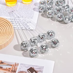 Sawysine 24 Pcs Disco Balls Cocktail Stirrers Plastic Round Top Swizzle Sticks Cake Pops Mirror Ball Coffee Beverage Stirrers for Home Bar Coffee Shop Use (Transparent)