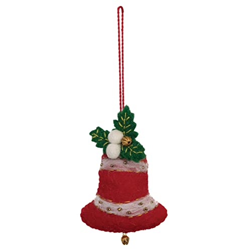 Creative Co-Op Wool Felt Bell Ornament with Beads and Embroidery, Multicolor