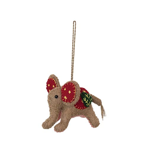 Creative Co-Op Wool Felt Elephant Ornament with Embroidery and Applique, Multicolor