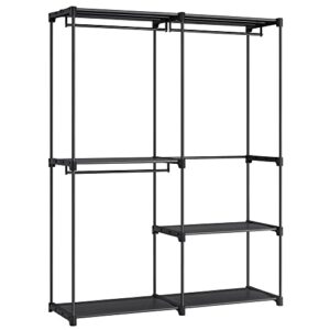 songmics clothes rack, garment racks for hanging clothes, portable wardrobe closet with 3 hanging rods and shelves, freestanding closet organizer, 16.9 x 54.3 x 71.7 inches, black uryg025b02