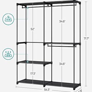 SONGMICS Clothes Rack, Garment Racks for Hanging Clothes, Portable Wardrobe Closet with 3 Hanging Rods and Shelves, Freestanding Closet Organizer, 16.9 x 54.3 x 71.7 Inches, Black URYG025B02