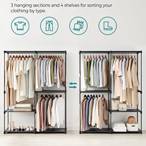 SONGMICS Clothes Rack, Garment Racks for Hanging Clothes, Portable Wardrobe Closet with 3 Hanging Rods and Shelves, Freestanding Closet Organizer, 16.9 x 54.3 x 71.7 Inches, Black URYG025B02