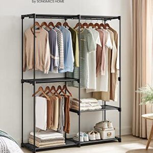 SONGMICS Clothes Rack, Garment Racks for Hanging Clothes, Portable Wardrobe Closet with 3 Hanging Rods and Shelves, Freestanding Closet Organizer, 16.9 x 54.3 x 71.7 Inches, Black URYG025B02