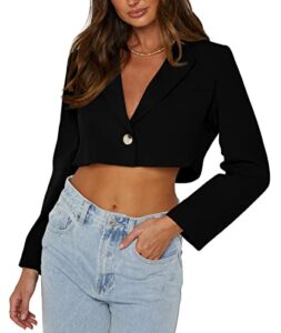 gamisote blazer jackets for women cropped boyfriend button up lightweight work casual outfit black