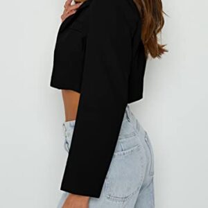 GAMISOTE Blazer Jackets for Women Cropped Boyfriend Button Up Lightweight Work Casual Outfit Black