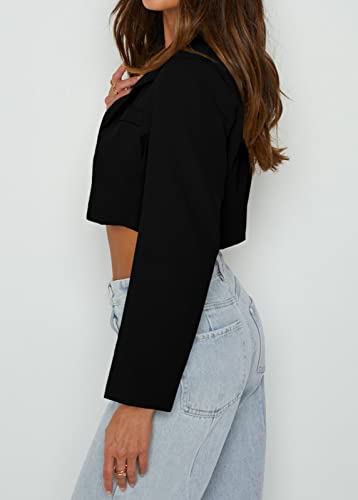 GAMISOTE Blazer Jackets for Women Cropped Boyfriend Button Up Lightweight Work Casual Outfit Black