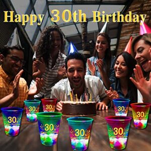 24 Pcs Glow 30th Birthday Party Cups,Glow in the dark Cups for 30 Birthday Party,30th Happy Birthday Cups For Birthday Parties,Birthday Decorations Party Favor