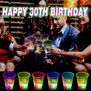 24 Pcs Glow 30th Birthday Party Cups,Glow in the dark Cups for 30 Birthday Party,30th Happy Birthday Cups For Birthday Parties,Birthday Decorations Party Favor