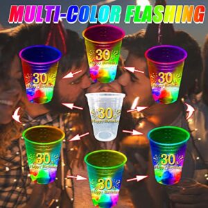 24 Pcs Glow 30th Birthday Party Cups,Glow in the dark Cups for 30 Birthday Party,30th Happy Birthday Cups For Birthday Parties,Birthday Decorations Party Favor