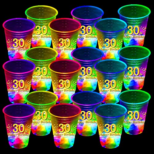 24 Pcs Glow 30th Birthday Party Cups,Glow in the dark Cups for 30 Birthday Party,30th Happy Birthday Cups For Birthday Parties,Birthday Decorations Party Favor