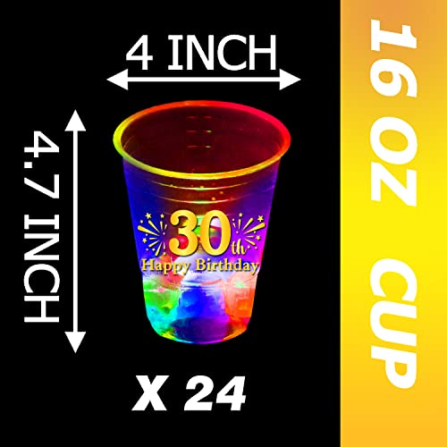 24 Pcs Glow 30th Birthday Party Cups,Glow in the dark Cups for 30 Birthday Party,30th Happy Birthday Cups For Birthday Parties,Birthday Decorations Party Favor