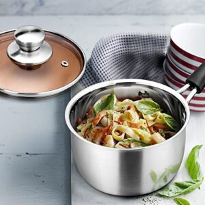 1 Quart Saucepan with Lid, E-far Stainless Steel Small Sauce Pot with Glass Lid for Cooking, Easy Clean & Rust Free, Dishwasher Safe