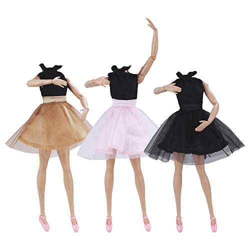 E-TING 3 Sets Ballerina Doll Clothes Chiffon Ballet Outfits Dance Dress Tutu Skirt with 3 Ballet Shoes for 11.5 Inch Girl Dolls