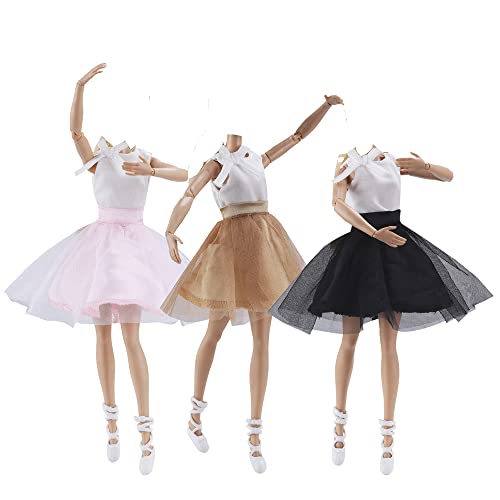 E-TING 3 Sets Ballerina Doll Clothes Chiffon Ballet Outfits Dance Dress Tutu Skirt with 3 Ballet Shoes for 11.5 Inch Girl Dolls