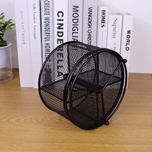 Flytreal Mesh Rotating Desk Organizer, Black Pen Pencil Holder Metal Desktop Stationery Storage Caddy, 4 Compartments Large Capacity Organizer for Home Office School Art Supplies