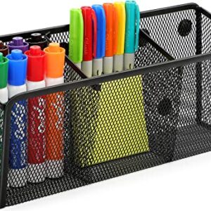 MaxGear Magnetic Pen Holder, Mesh Pencil Holder for Desk Storage Basket Organizer Magnetic Marker Holder - Extra Strong Magnets Perfect for Locker Accessories, Whiteboard, School, Office, 3 Baskets