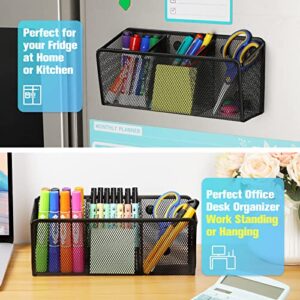 MaxGear Magnetic Pen Holder, Mesh Pencil Holder for Desk Storage Basket Organizer Magnetic Marker Holder - Extra Strong Magnets Perfect for Locker Accessories, Whiteboard, School, Office, 3 Baskets