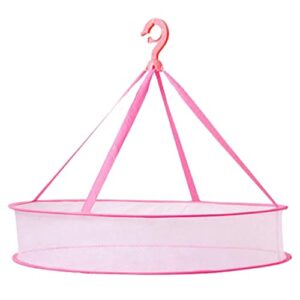 Qtopun Foldable Hanging Mesh Dryer, Single-Layer Sweater Drying Rack Flat Clothes Drying Net Laundry Mesh Rack for Underwear Lingerie Toy Herb — Pink