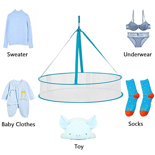 Qtopun Foldable Hanging Mesh Dryer, Sweater Drying Rack Single-Layer Flat Clothes Drying Net Laundry Hanging Mesh Rack for Underwear Lingerie Toy Herb --- Blue