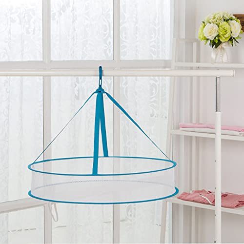 Qtopun Foldable Hanging Mesh Dryer, Sweater Drying Rack Single-Layer Flat Clothes Drying Net Laundry Hanging Mesh Rack for Underwear Lingerie Toy Herb --- Blue