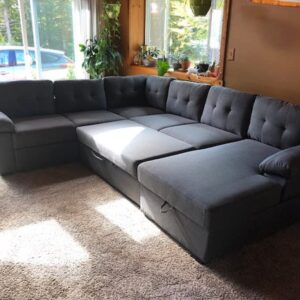 asunflower Sleeper Couch Sectional Sofa with Pull Out Sofa Bed for Living Room 6 Seater Sleeper Sectional Couch with Storage Chaise U Shape Modular Sectional Sofa Bed,Dark Gray